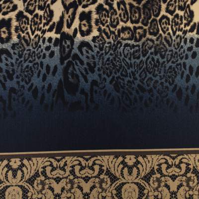 Dzianina Punto wzór ornamenty i panterka kolor beżowo granatowy