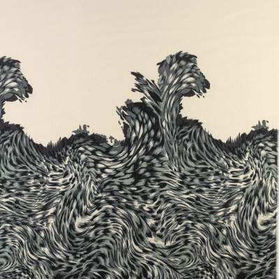 Dzianina Punto wzór border dwustronny kolor ecru