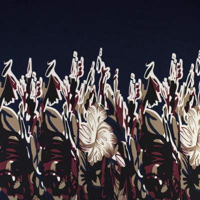 Dzianina Punto wzór abstrakcyjne kwiaty kolor granatowy