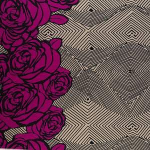 Dzianina Punto wzór border kolor fioletowo beżowy