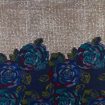 Dzianina Punto wzór border dwustronny kolor granatowy