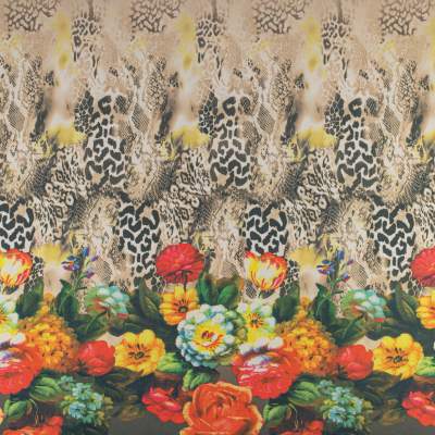 Dzianina Punto Lacosta wzór border dwustronny kolor beżowo żółty