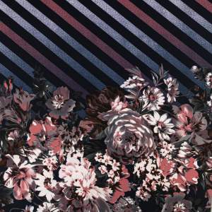 Dzianina Zara Nurek wzór kwiaty kolor różowo granatowy