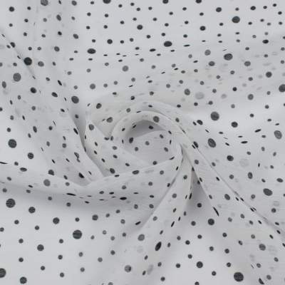 Tkanina szyfon wzór groszki czarne na białym tle