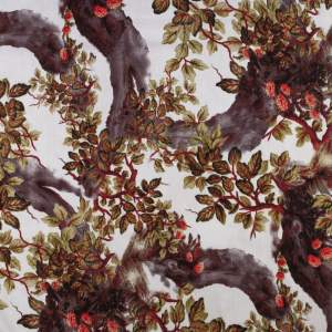 Tkanina Len wzór kwiaty kolor bordowy