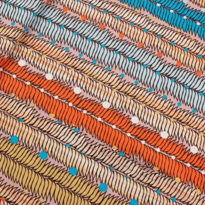 Tkanina Silki Wzór Groszki i Liście kolorowe