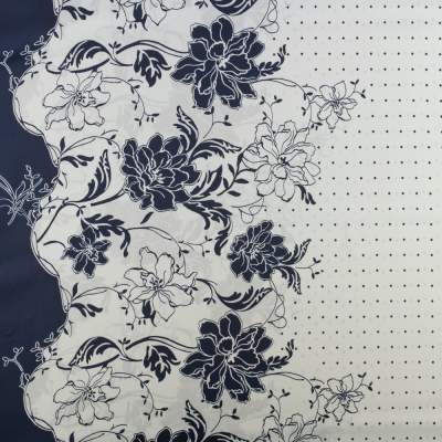 Tkanina szyfon satynowy wzór border dwustronny kolor złamany biały