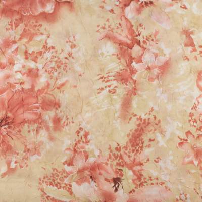 Tkanina szyfon gnieciony wzór kwiaty kolor beżowy