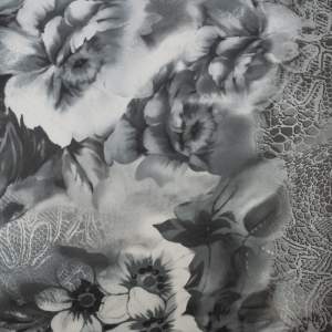 Tkanina szyfon wzór kwiaty kolor szary