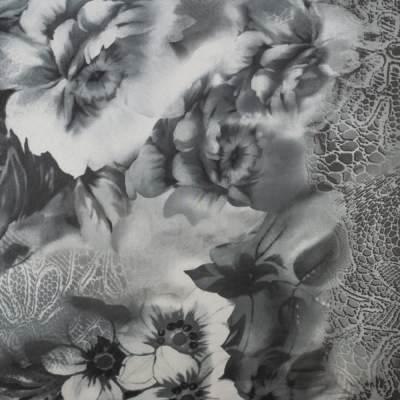Tkanina szyfon wzór kwiaty kolor szary