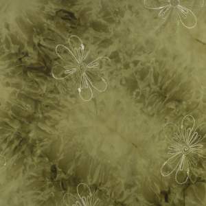 Tkanina szyfon haftowany wzór tiedye kolor oliwkowy