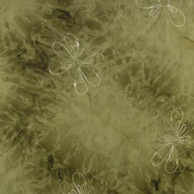 Tkanina szyfon haftowany wzór tiedye kolor oliwkowy