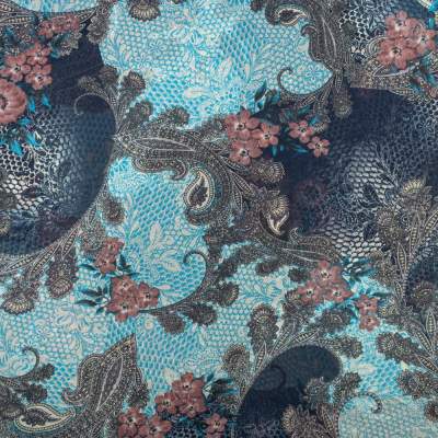 Tkanina szyfon wzór orientalny kolor granatowy