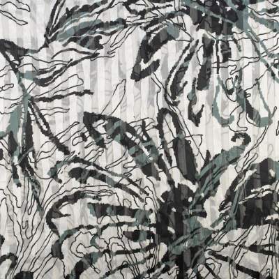 Tkanina szyfon złota nitka wzór paski i kwiaty kolor szaro czarny