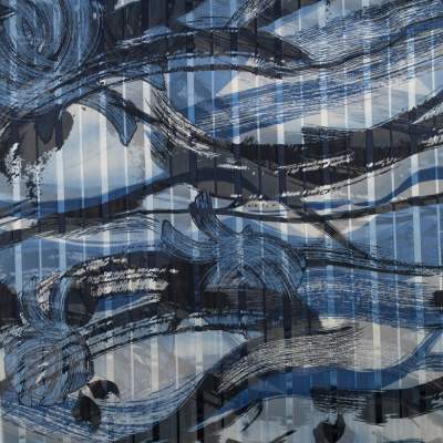 Tkanina szyfon złota nitka wzór abstrakcyjny kolor granatowy