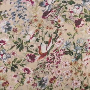 Tkanina szyfon wzór kwiaty kolor jasny beżowy