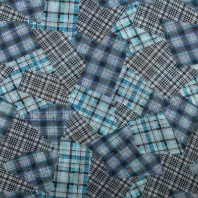 Tkanina szyfon wzór patchwork kolor szaro niebieski