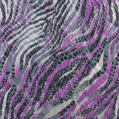 Tkanina szyfon kreszowany wzór abstrakcyjna zebra kolor szaro fioletowy
