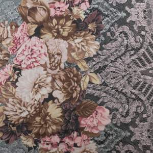 Tkanina szyfon wzór kwiaty kolor szaro brązowy