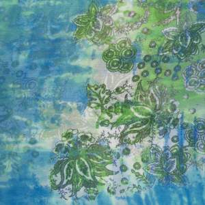 Tkanina szyfon kreszowany wzór orientalny kolor niebiesko zielony