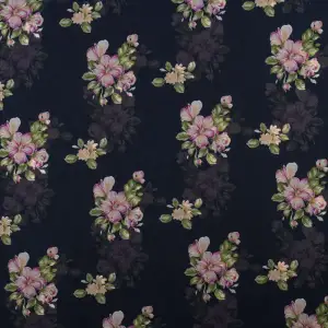 Tkanina szyfon wzór kwiaty kolor granatowy