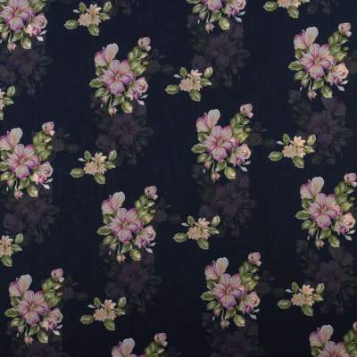Tkanina szyfon wzór kwiaty kolor granatowy