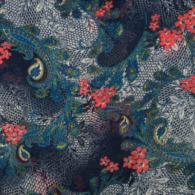 Tkanina szyfon wzór paisley kolor granatowy