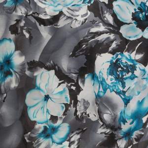 Tkanina szyfon wzór kwiaty kolor niebiesko szary