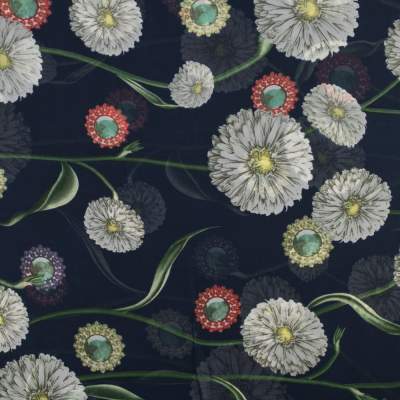 Tkanina szyfon wzór kwiaty kolor granatowy