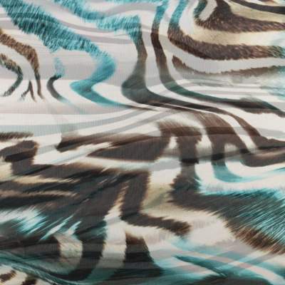 Tkanina szyfon wzór rozmazane fale brązowo zielony