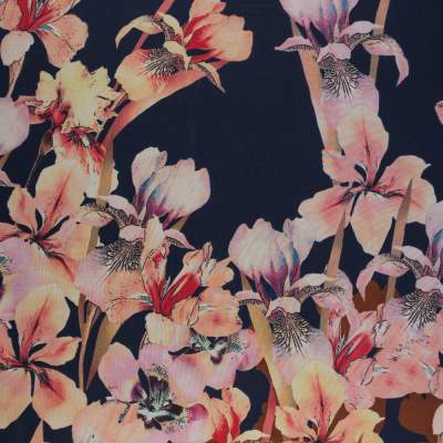 Tkanina szyfon border jednostronny wzór irysy kolor granatowy