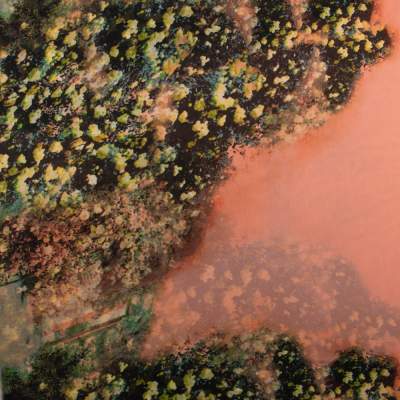 Tkanina szyfon border dwustronny wzór abstrakcyjny kolor ciemny brzoskwiniowy