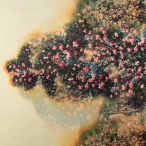 Tkanina szyfon border dwustronny wzór abstrakcyjny kolor jasny żółty