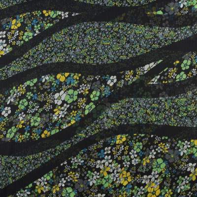 Tkanina szyfon kreszowany wzór kwiaty kolor zielony