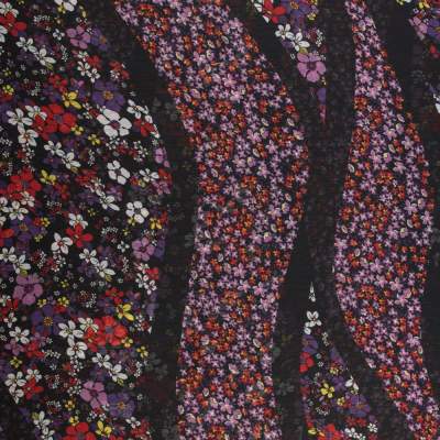 Tkanina szyfon kreszowany wzór kwiaty kolor fioletowy