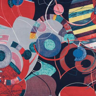 Tkanina wiskoza wzór abstrakcyjny kolor granatowo czerwony