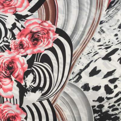 Tkanina wiskoza na sukienki – wzór panterka, kolor szaro-czarny