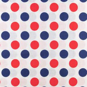 Tkanina Bawełna wzór grochy kolor niebiesko czerwony