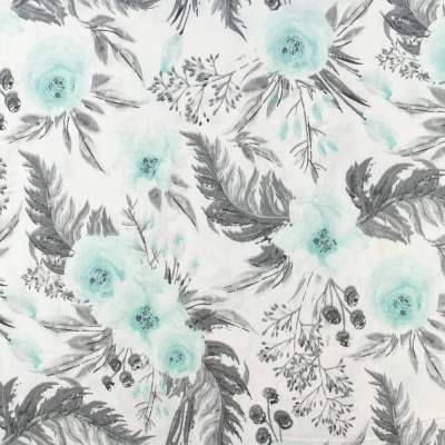 Tkanina Bawełna wzór kwiaty kolor szaro zielony