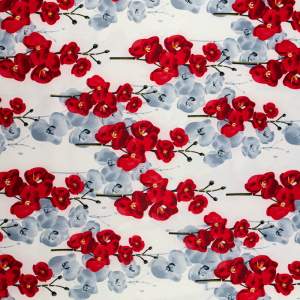 Tkanina Barbie wzór storczyki kolor ecru