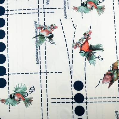 Tkanina Barbie wzór ptaki kolor kremowy