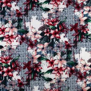 Tkanina Barbie wzór kwiaty kolor bordowy