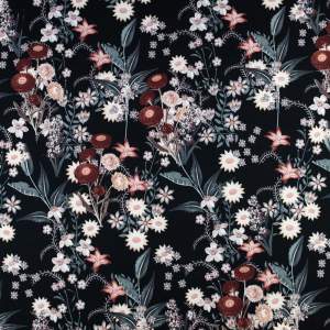 Tkanina Barbie wzór kwiaty kolor czarny