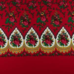 Tkanina kelly krepa wzór ludowy kwiaty kolor czerwony