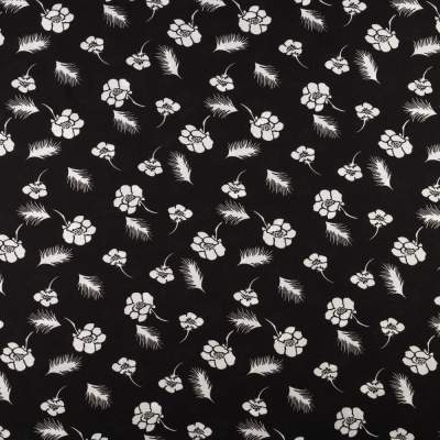 Tkanina Wiskoza – wzór kwiaty, kolor czarny