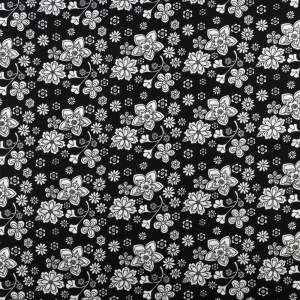 Tkanina Wiskoza – wzór kwiaty, kolor czarny