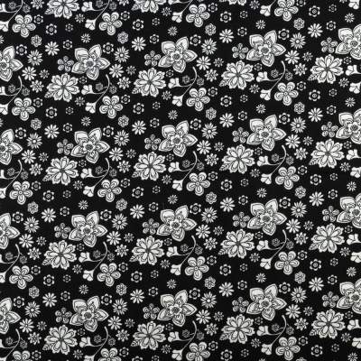 Tkanina Wiskoza – wzór kwiaty, kolor czarny
