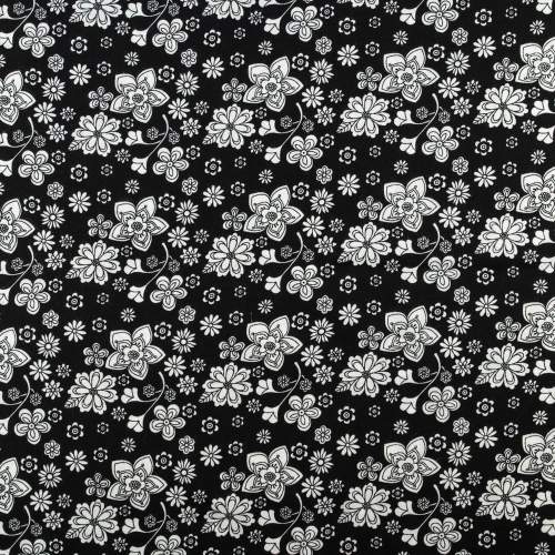 Czarna Wiskoza w drobną kwiatową łączkę (ditsy floral)