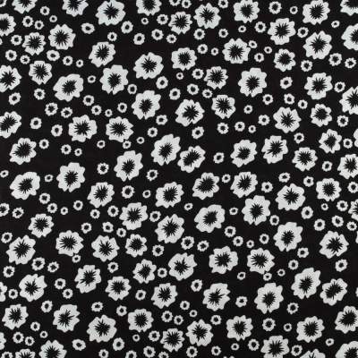 Tkanina Wiskoza – wzór kwiaty, kolor czarny