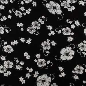 Tkanina Wiskoza – wzór kwiaty, kolor czarny